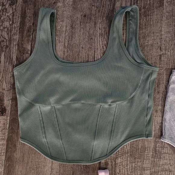 NWT Victoria Secret PINK Corset Tank Bundle Of #3! Green, Gray & Pink Size XXL - Picture 5 of 7